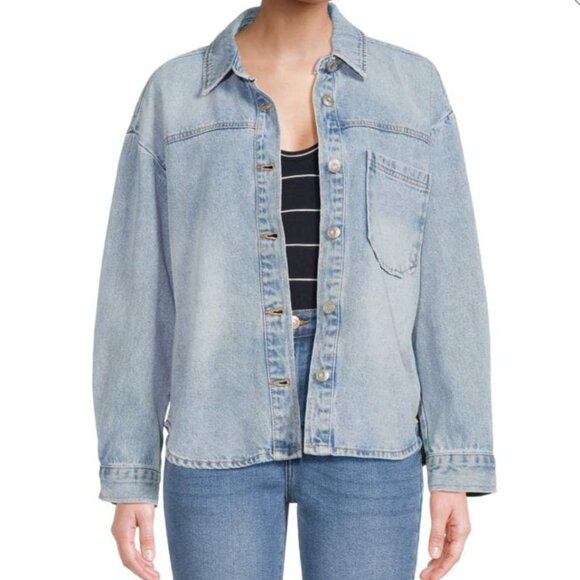 Kensie Shirt Denim Jacket with Hidden Side Pockets Acid Wash Women's XL - Picture 7 of 9